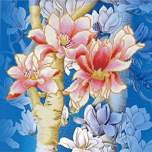 Magnolias on blue 1 Cushion