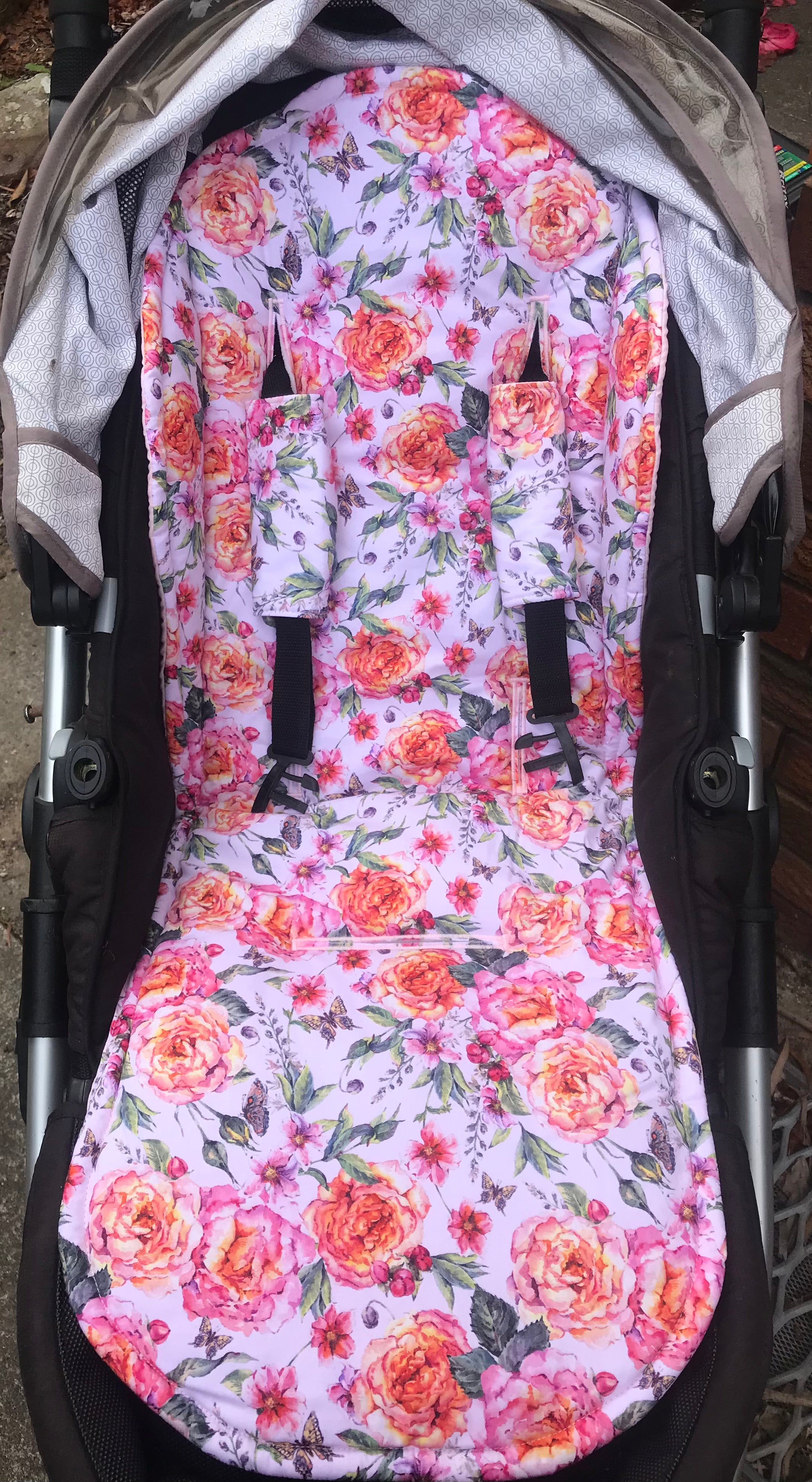 Pram Liner Universal Floral with Butterflies ChalkandCheeseCreations