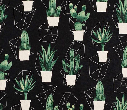 Cactus on Black Universal Pram Liner