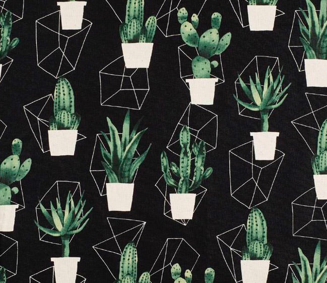 Cactus on Black Universal Pram Liner